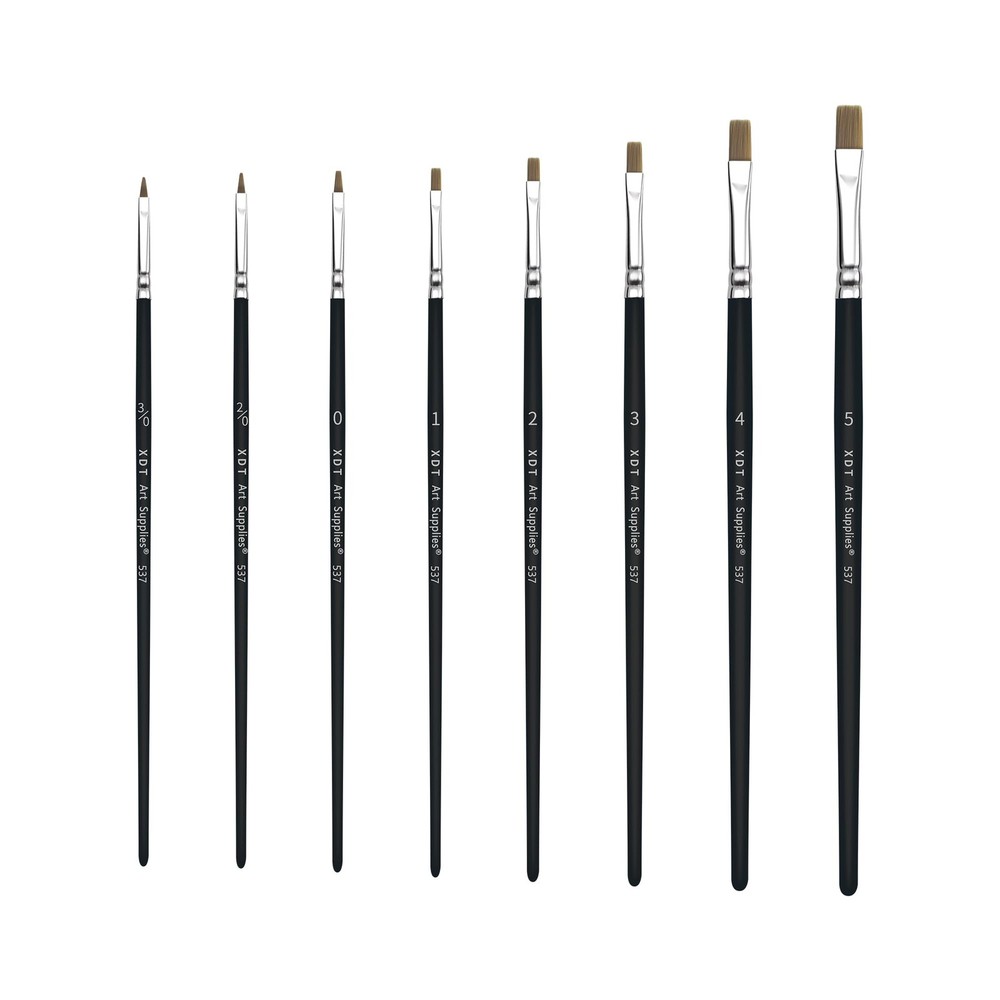 8 PCS Flat Artist Paint Brush Set Black Nylon Bristles Acrylic Oil Craft