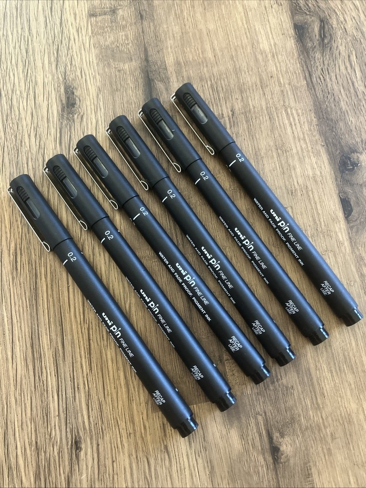 UNI-BALL Uni-Pin 0.2mm BLACK FINE LINE Drawing Pen NO: PIN 02-200 (PKT 6 PENS)