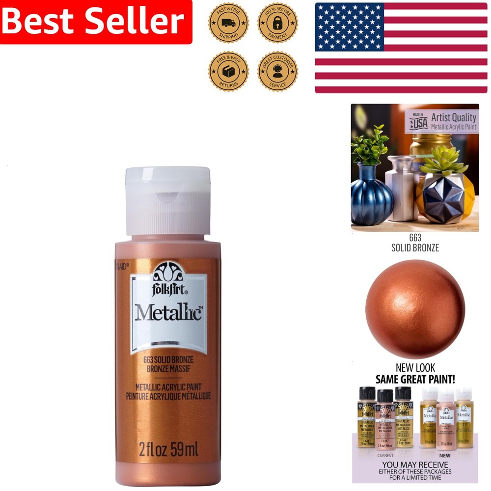 Metallic Acrylic Paint 2oz Solid Bronze Vibrant Crafting Art Liquid Bottle2o…