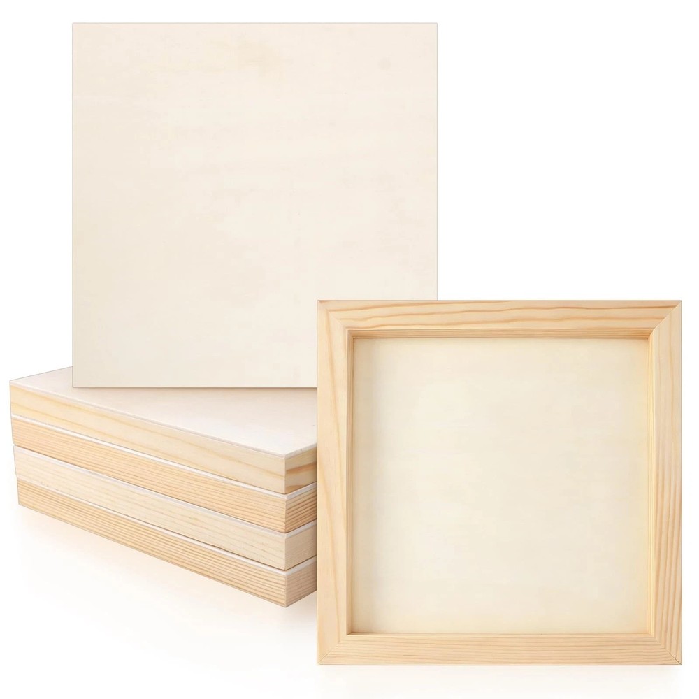 6 Pack 8 x 8 Inch Wood Panel Boards, Unfinished Wooden Canvas Panels Boards f…