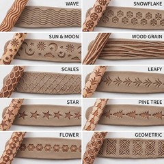YANGYIXIN Wooden Clay Texture Rollers Set 10Pcs for Pottery ‎wood color