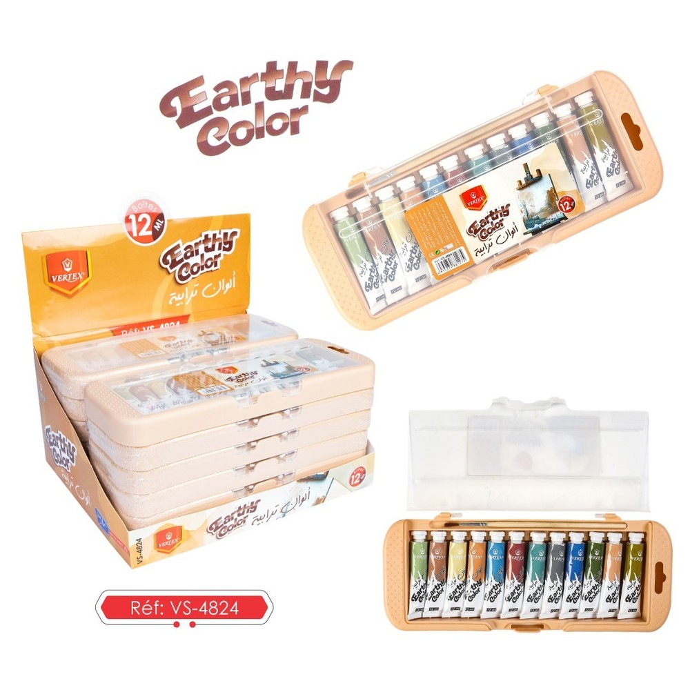 Earthy Color Painting Set 12 Colors 12ml Tubes Kit with Brush & Plastic Case