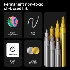 6 Gold & Silver Metallic Acrylic Paint Pens – 0.7mm Extra Fine Tip Paint Pens…