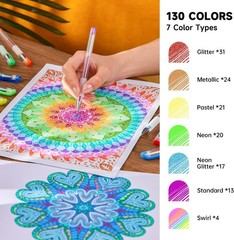 130 Color Gel Pens Set with Bonus Coloring Book