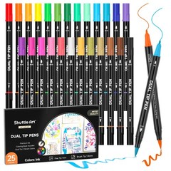 25 Colors Dual Tip Brush Marker Pens Set WaterBased Ink Coloring Book Art