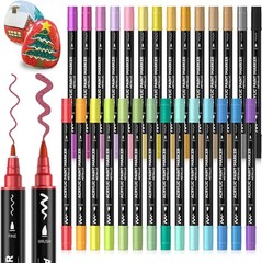 Versatile 28 Metallic Acrylic Paint Pens – Brush & Fine Tips for All Surfaces