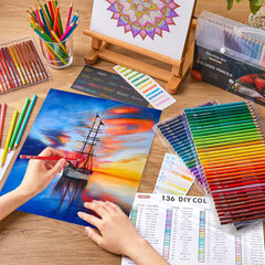 136 Color Pencils for Adult Coloring Book, Soft Core Colored