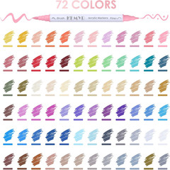 72 Colors Brush & Fine Tip Acrylic Paint Pens, Dual Tip Acrylic Paint Markers fo