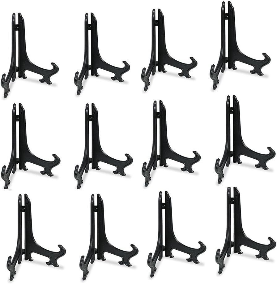 Artliving 4 Inch Black 12pcs/Set Plastic Easels Plate Display Stands Picture Fra