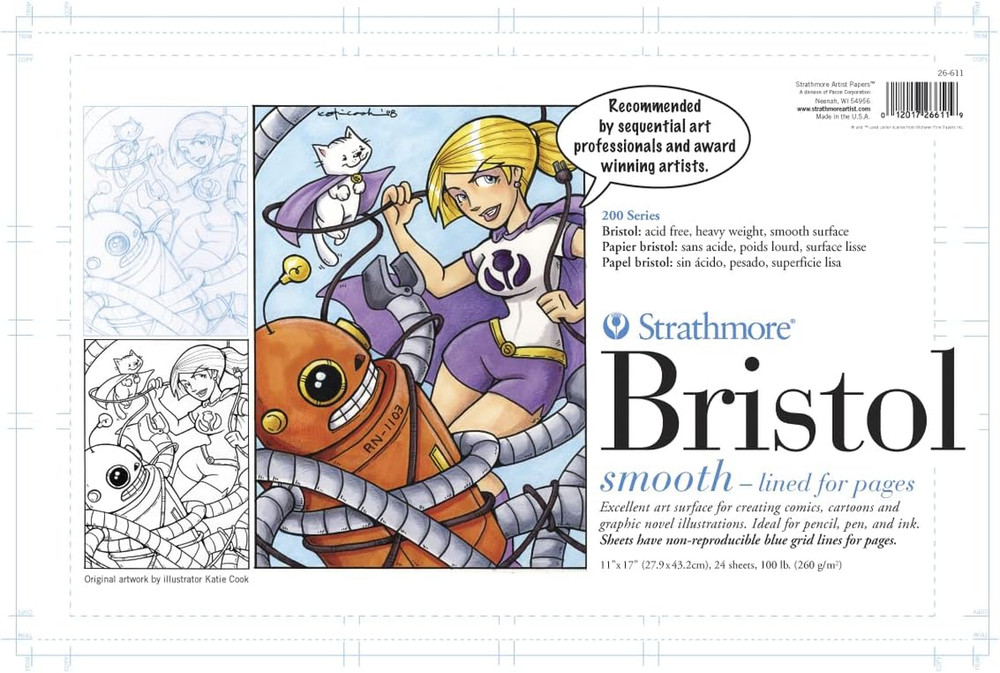 (25-611 STR-25-611 24 Sheet Smooth Bristol Pad, 11 by 17″, Blue Lined