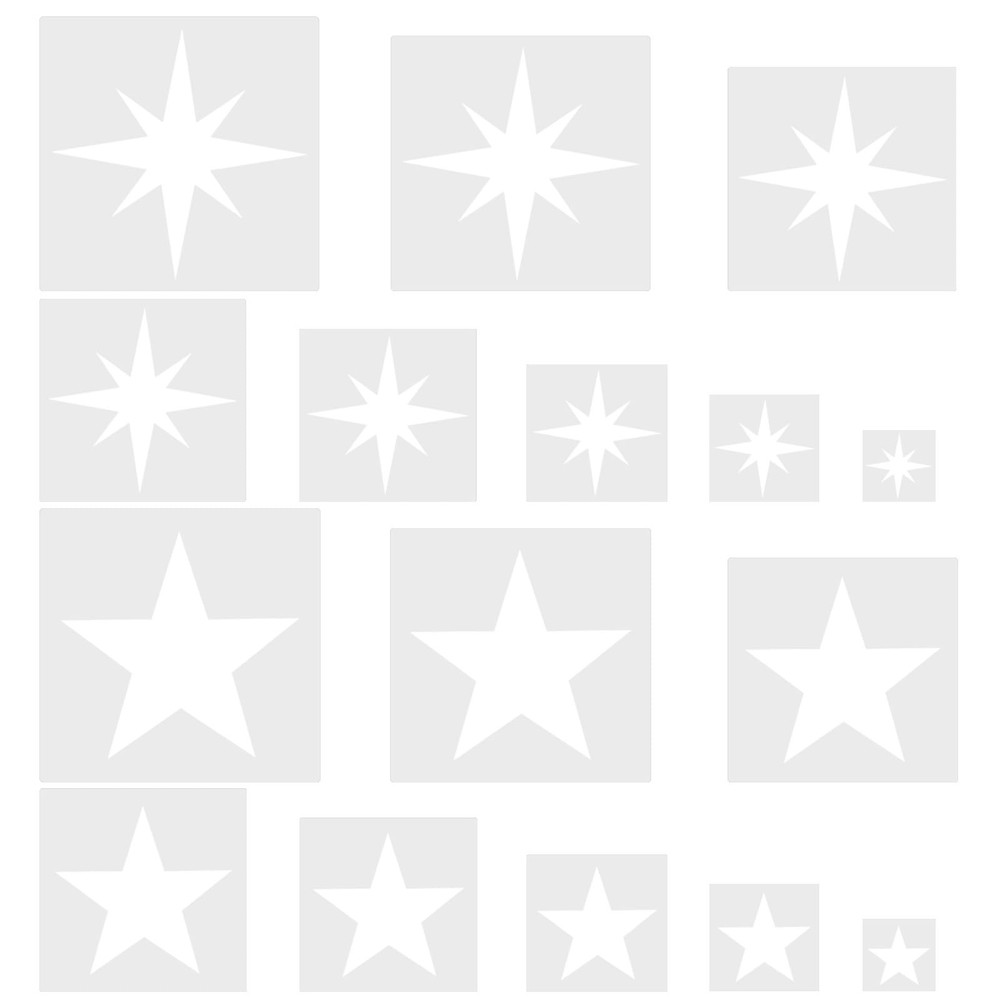 16Pcs Large Star Stencils for Painting, Reusable Templates white