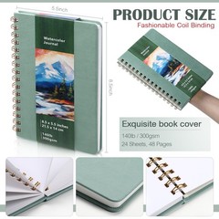 8.5×5.5 Inch Watercolor Sketchbook Leather Journal 140 lb 300gsm Sage Green