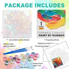 Framed Paint by Numbers Kit for Adults, Flower Paint by Numbers with Frame for B