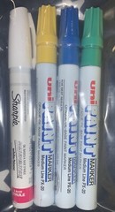3xUni-Paint PX-20 + 1 White Sharpie Oil-Based Paint Markers Med Line YEL,GRN,BLU