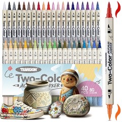 40 PCS 80 Colors Acrylic Paint Marker Set DualColor Pens With Brush Tips