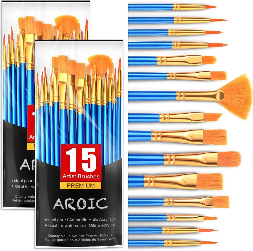 AROIC Acrylic Paint Brush Set, 30 pcs Nylon Hair Brushes 30pcs, Bule