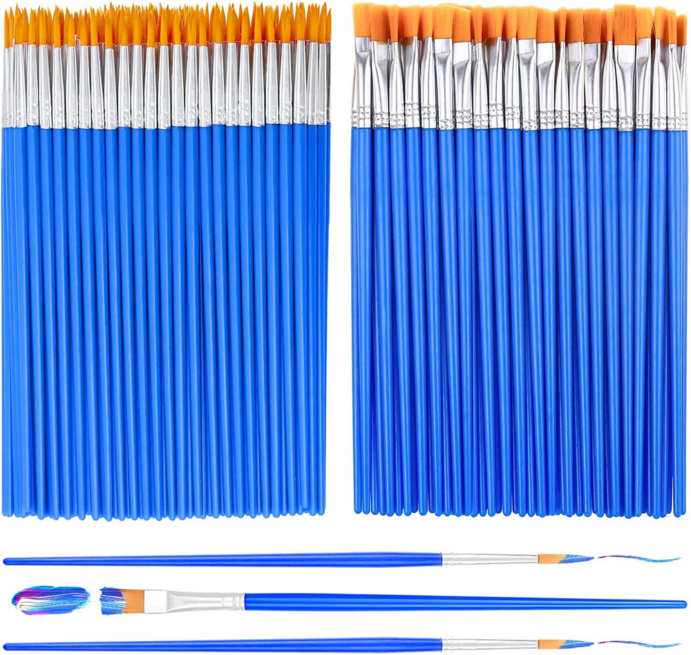 Small Paint Brushes Bulk, 100 Pcs Flat and round Pointed Brushes Craft Paint Br