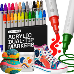 24 Acrylic Paint Markers, Dual Tip Pens for Rock, Fabric, Wood, Glass Crafting