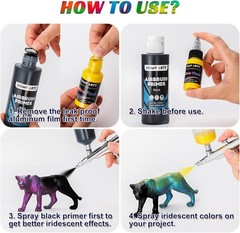 Iridescent Airbrush Paint – 30 Colors with 4.05 Fl Oz Thinner and 4.05 Fl Oz Pri