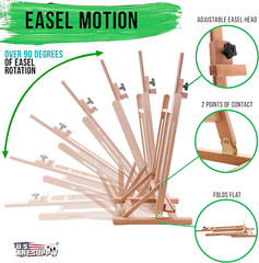 Medium Tabletop Wooden H-Frame Studio Easel – Artists Adjustable Beechwood Paint