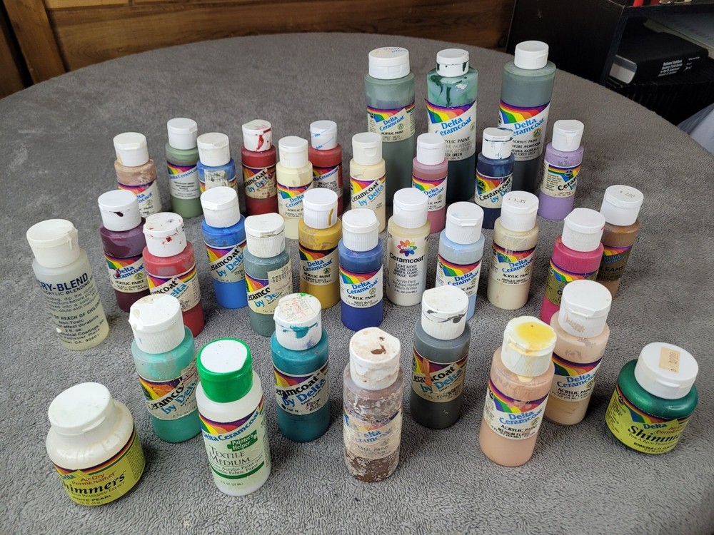 Delta Ceramcoat Acrylic Craft Paint Lot of (31) 2 oz & (3) 8 Oz Used Vintage