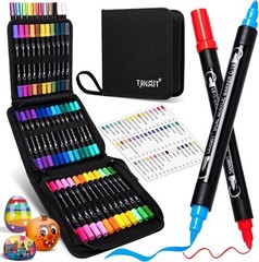 48 Colors Dual Tip Acrylic Paint Markers, Paint Pens Set with Brush Tip and F…