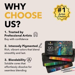 Castle Art Supplies 120 Watercolor Pencils, Blending, Drawing, Tin Case