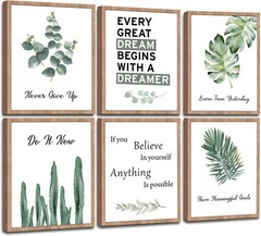 6pcsOffice Inspirational Botanical Canvas Wall Art Eucalyptus Leaves Sage Mot…