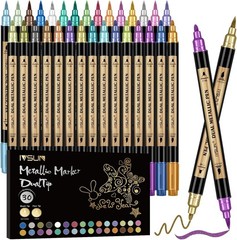 Metallic Marker Pens, 30 Colors Dual Tip Acrylic Paint Pens for Black Paper, …