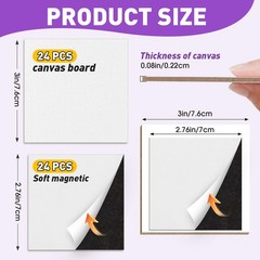 ESRICH 24 Pack 3x3IN Mini Magnetic Canvas Panels, 3 x 3 in (24 Pack), white