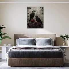 Crow Canvas Wall Art Gothic Romantic Painting Picture Framed for Bathroom Bed…