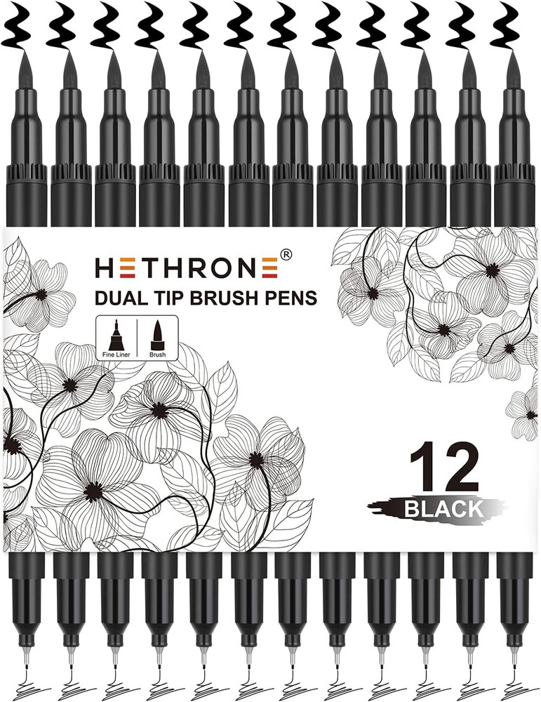 Black Markers for Drawing – Brush Pens with Felt Tips for Artists – Calligraphy