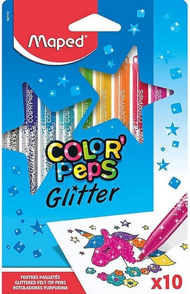 Maped Color’Peps Glitter Felt Tip Pens – Excellent Coverage – Pack of 10 GLITTER