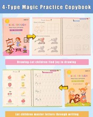 4 PCS Magic Grooved Practice Copybook Reusable Writing Book Kids Age 38 Set