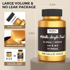 Metallic Gold Acrylic Paint, 8.45oz/250ml Large Gold Leaf Paint, Non Toxic, N…