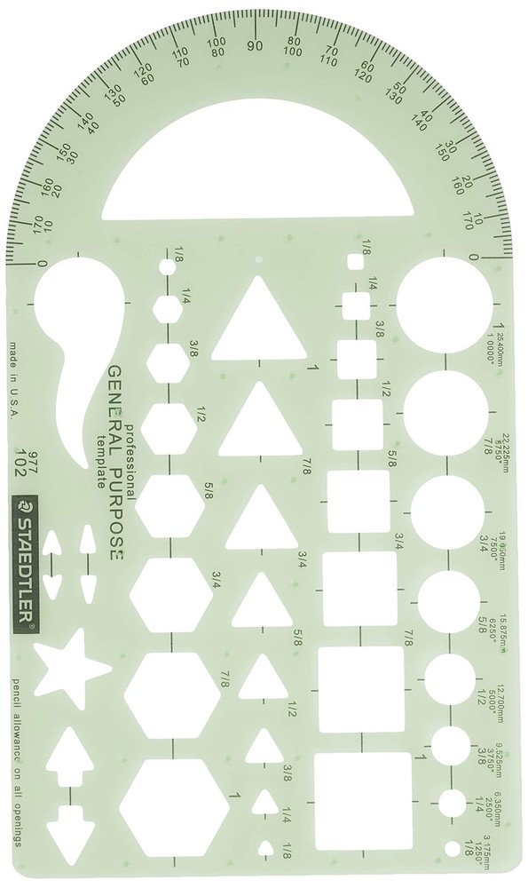 Staedtler Template, Geometric Shapes/Symbols, 9.5 x 5.5 inches, Green