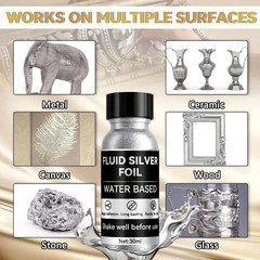 Liquid Silver Leaf Paint Kit, Water-Based Metallic Silver Acrylic Paint with Glo