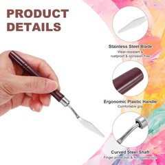 6.5″ 8 Pcs Stainless Steel Palette Knife Round Plastic Mini Pointed, Dark Red