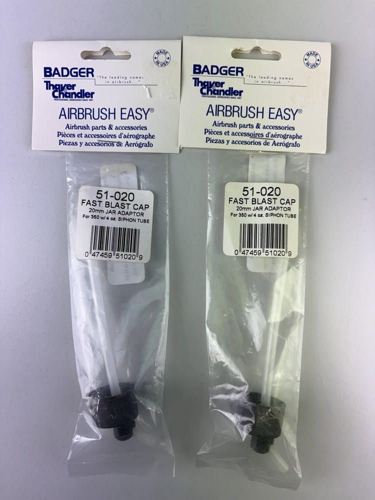 (2) Badger Airbrush Easy Fast Blast Cap 20mm Jar Adaptor 51-020 For 350 w/ 4oz