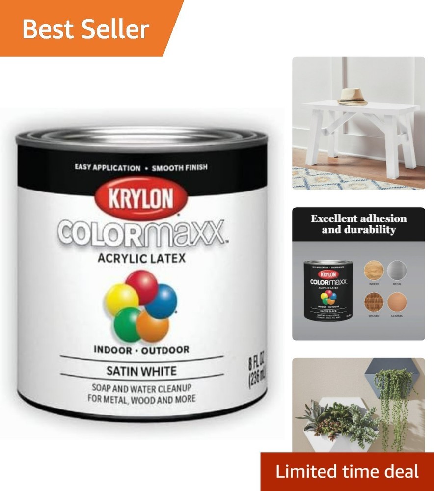 ColorMaxx Satin Interior/Exterior Acrylic Latex Paint, White, 1/2 Pt. – 1 Each