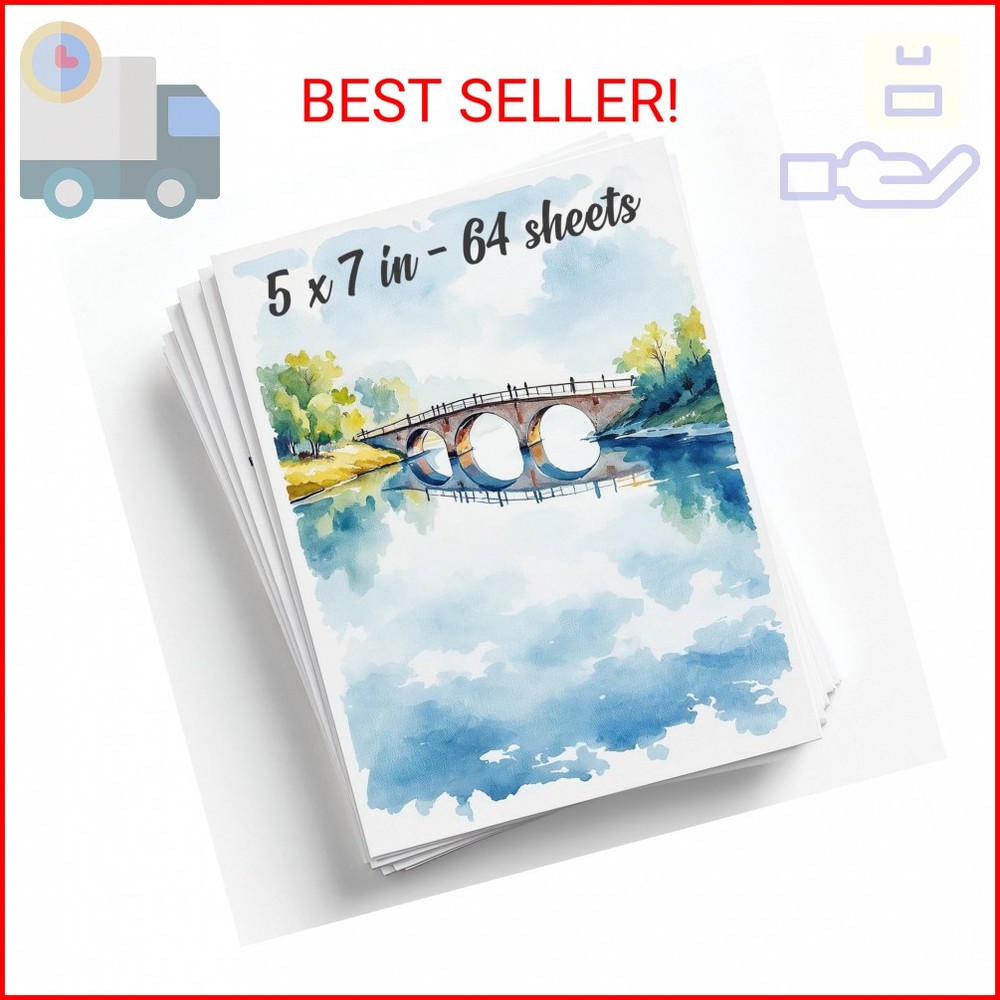 64 Sheets Watercolor Paper Pad – 5″x7″ – Water Color Paper 140lb/300gsm – 100% C