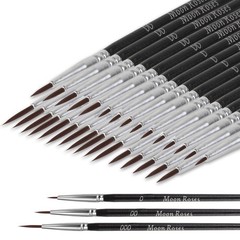 Moon Roses 30 Pcs Miniature Detail Paint Brush Set, 3rd Small, Black