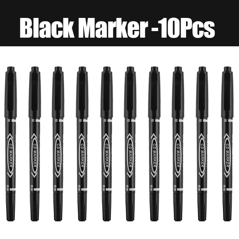 10PCS Permanent Markers Double Tip Waterproof Black Fine Tip Paint Pens10PCS Per