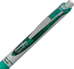 Sleek EnerGel RTX Retractable 0.7mm Gel Pen with Contoured Grip, Green Ink