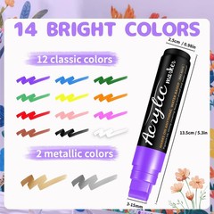 14 Colors Jumbo Markers, Jumbo Acrylic Paint Markers 15mm Wide Felt Tip Perma…