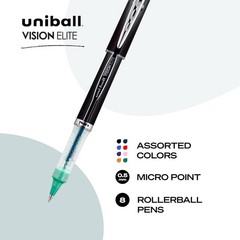 uniball Vision Elite Rollerball Pens, Micro Point 8 Count (Pack of 1), Black