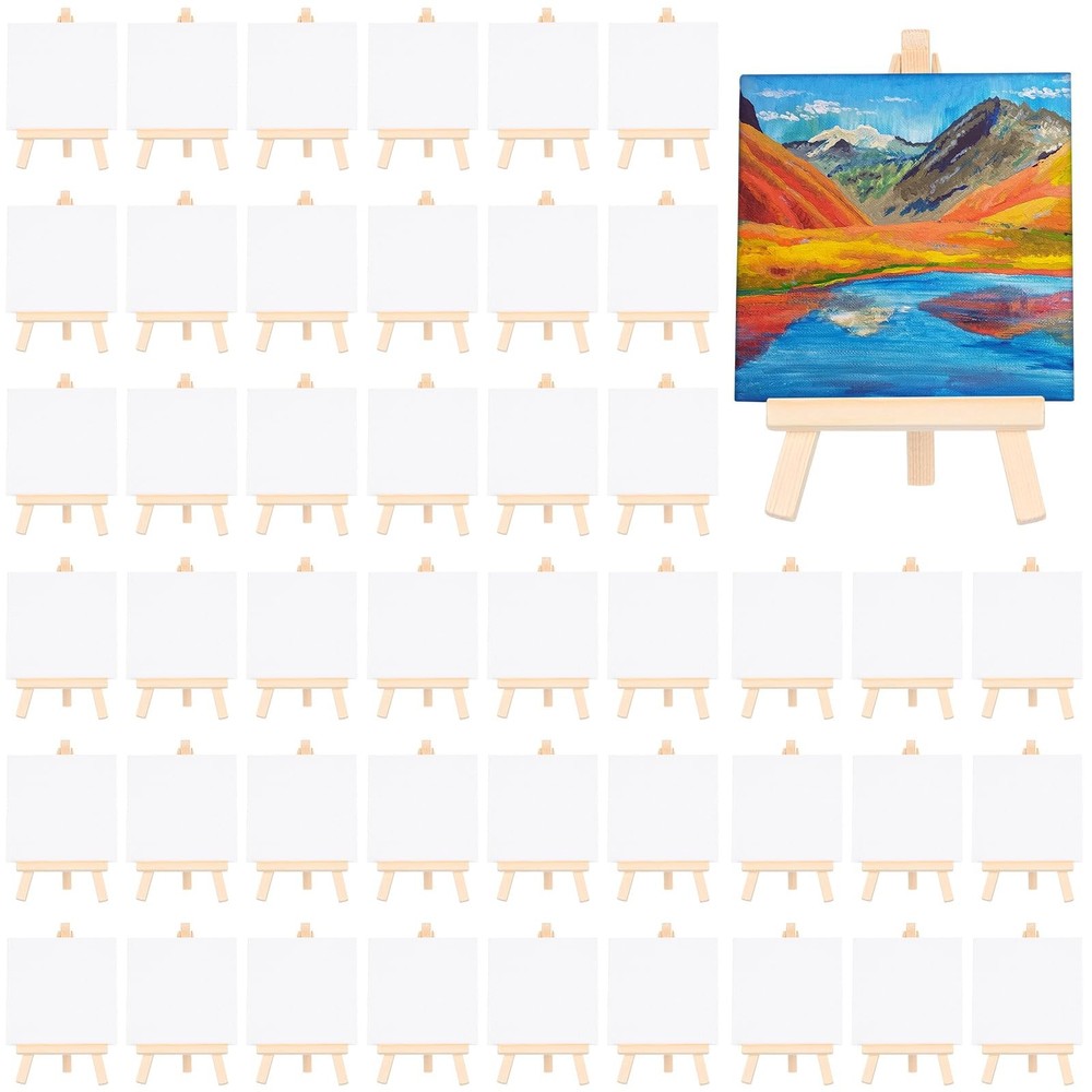 80 Pcs Mini Canvas and Easel Set for Painting Canvas Panels with Wooden Easel…