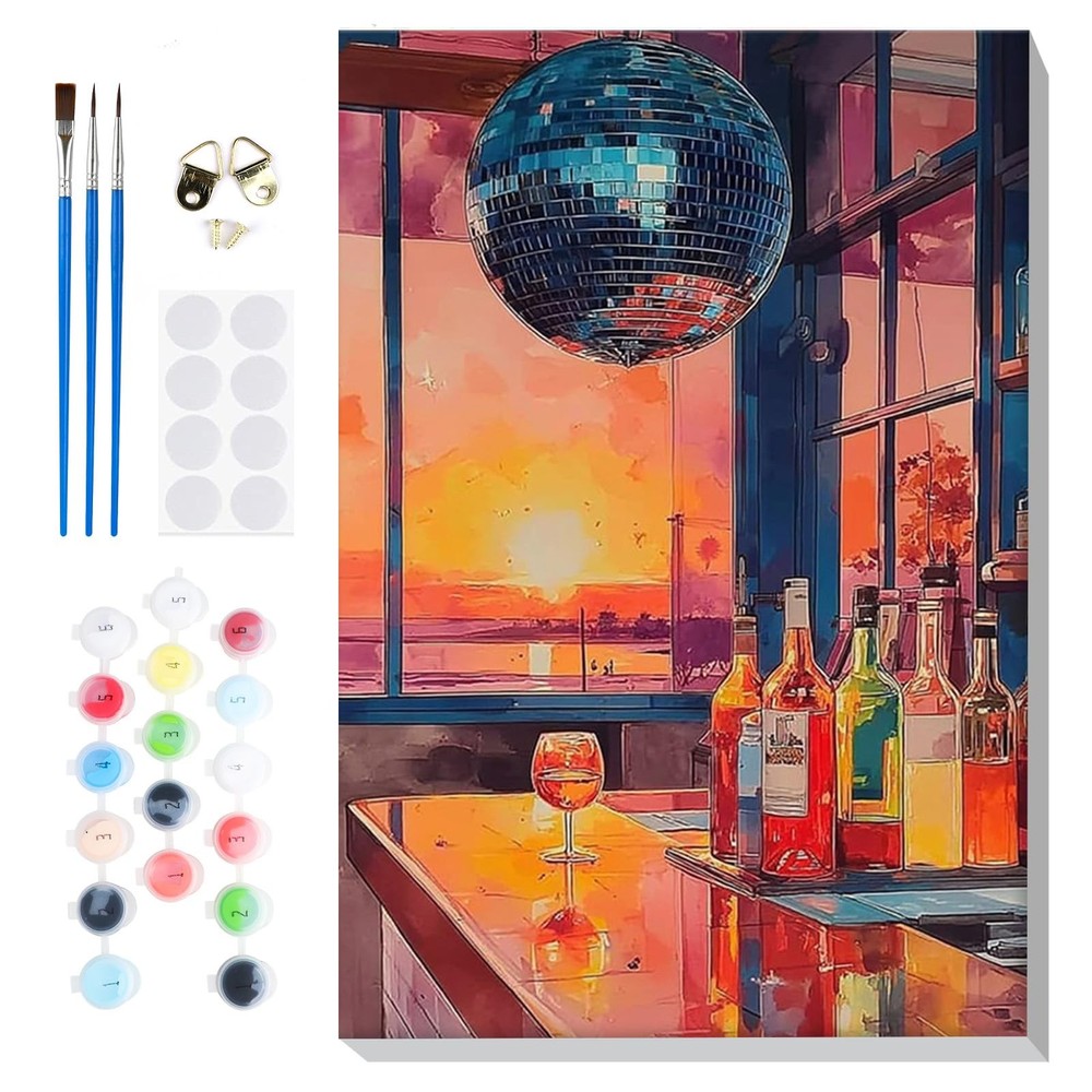 Framed Paint by Numbers Vintage Cocktail Kit for Adults, Adults’ Paint-by-Num…