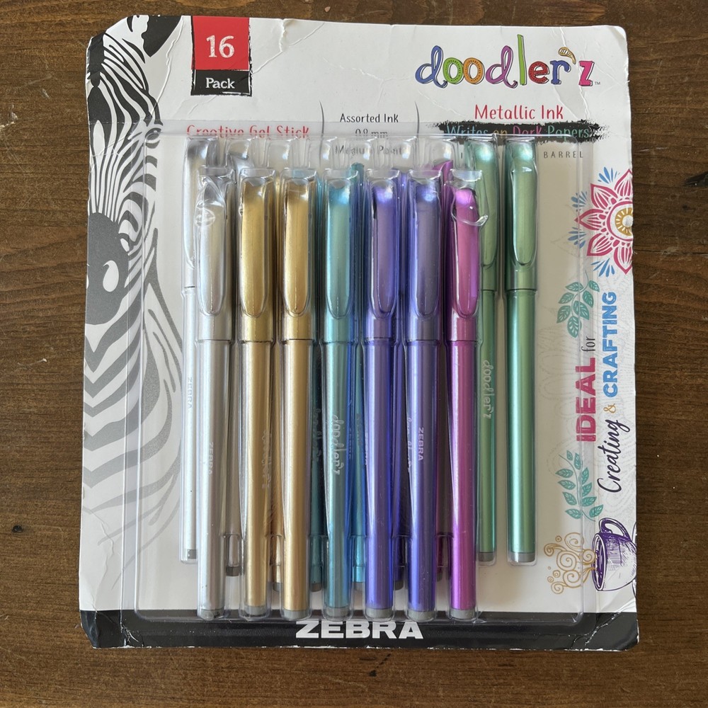Zebra Doodler’z 16 pk Metallic Ink Creative Gel Stick Pens 0.8mm DISCONTINUED
