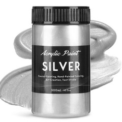 300ml Silver Metallic Acrylic Paint, Non Toxic Waterproof Silver Metallic Acr…